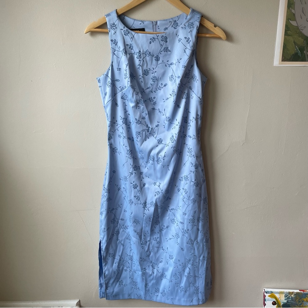 Vintage Y2K Silky Floral Blue Sleeveless Dress
